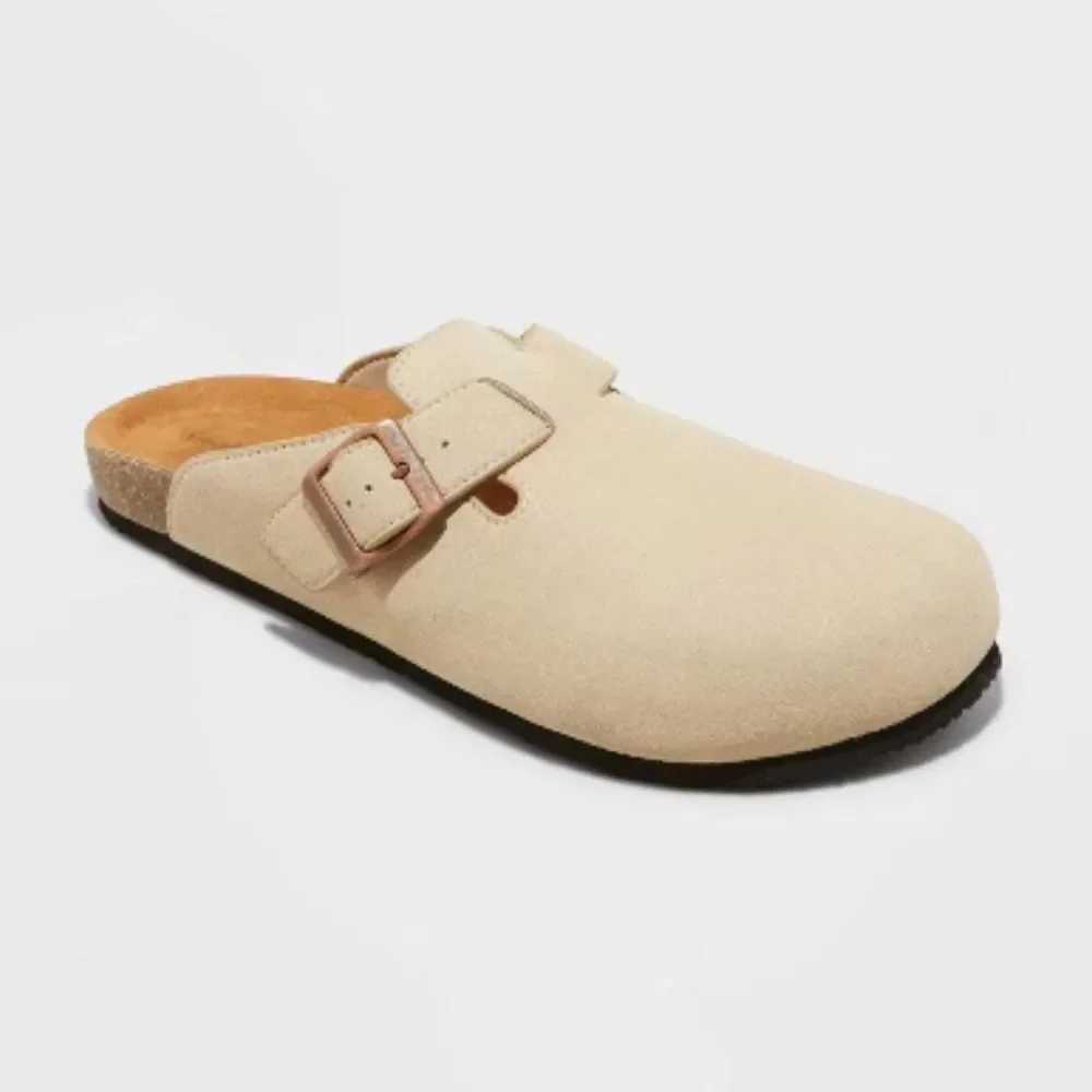 Goodfellow Unisex Beige Faux Suede Buckle Slip-on Clogs SZ Men 7 / Women 8.5